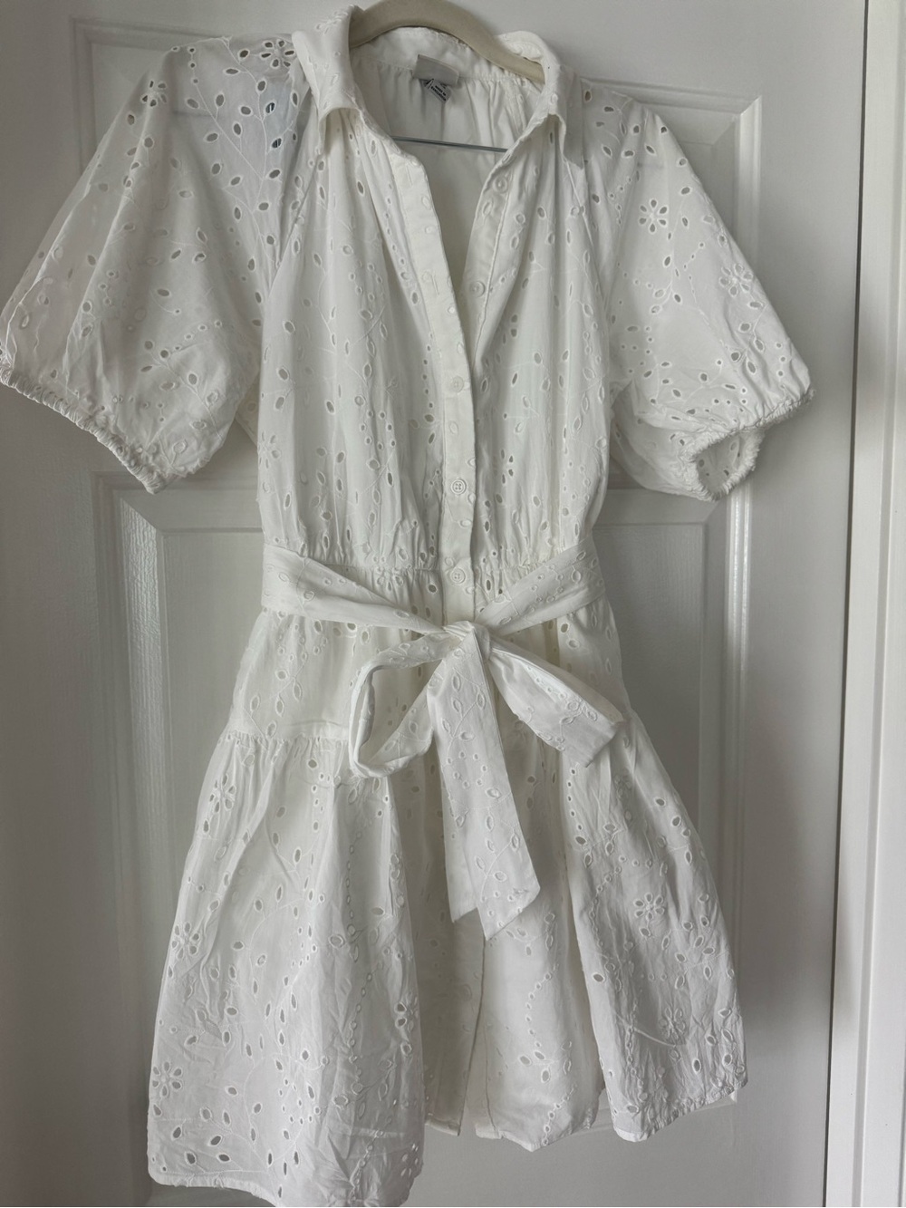 White Eyelet Dress with Tie Waist
